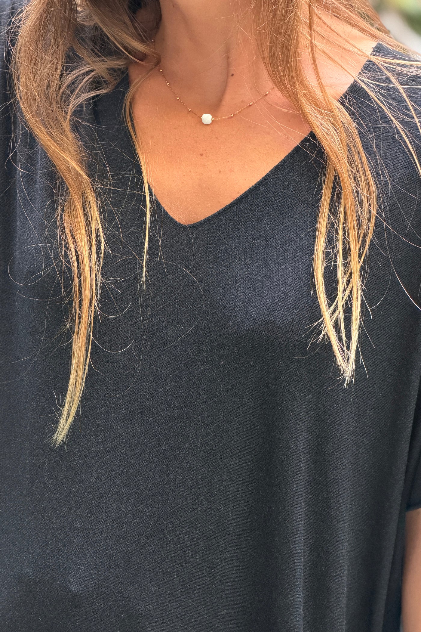 Relaxed fit heather dark grey v-neck top