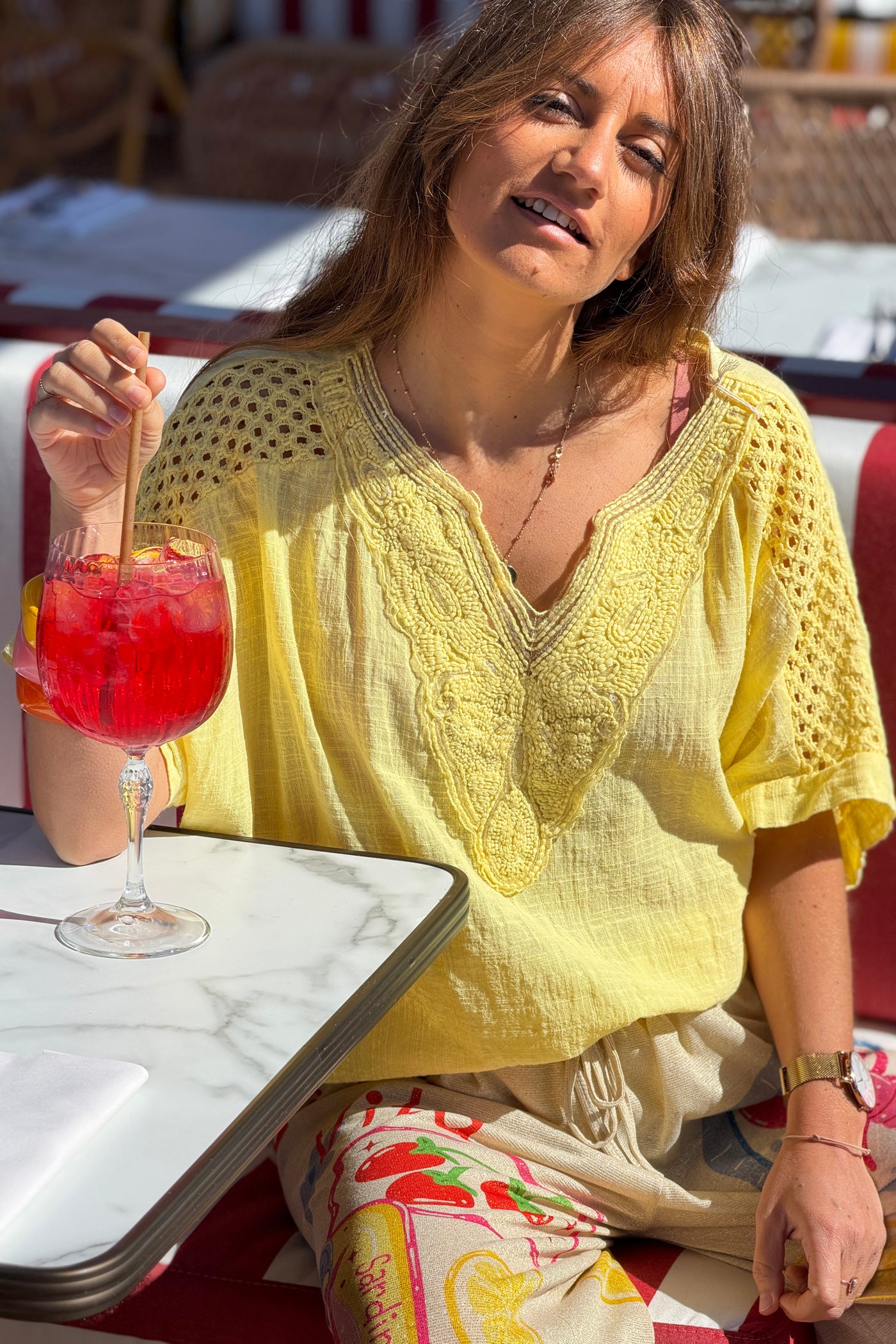 Lemon Crochet Sleeve Linen Tunic