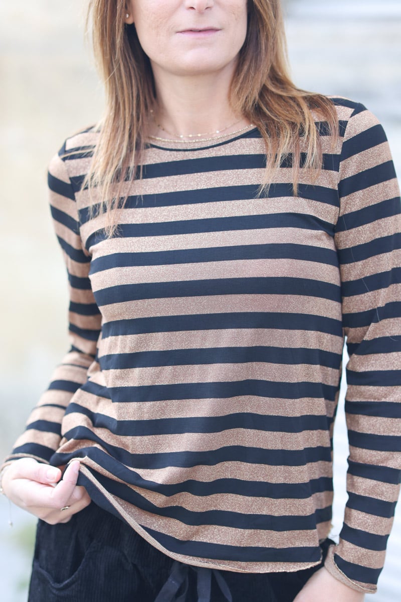 Camel and black striped top sale