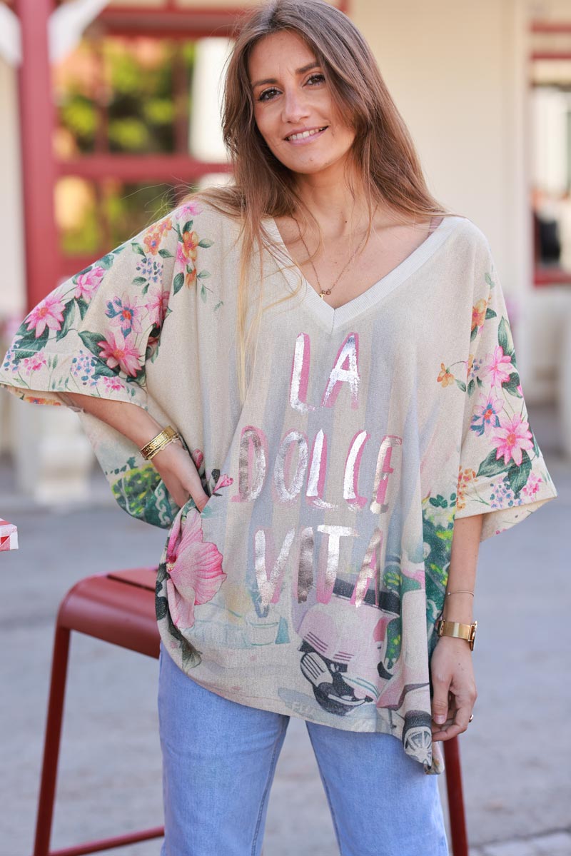 Cream “La Dolce Vita” Floral Escape Blouse