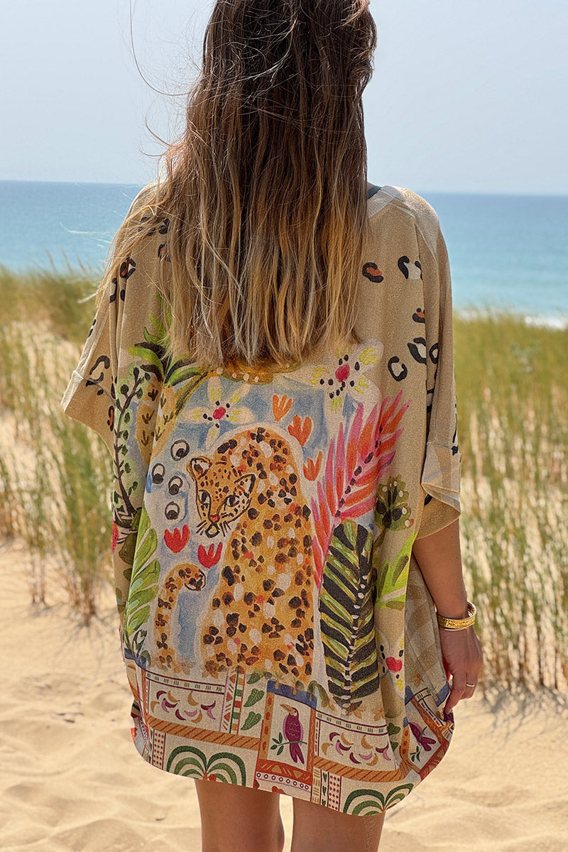 Beige Jungle Sun Glitter Knit Top