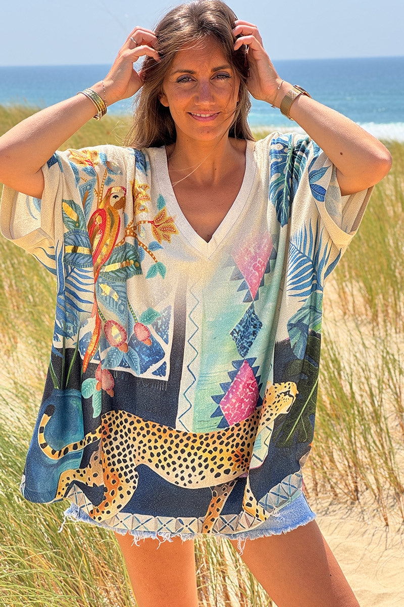 Navy blue Jungle Dreams Glitter Knit Tunic
