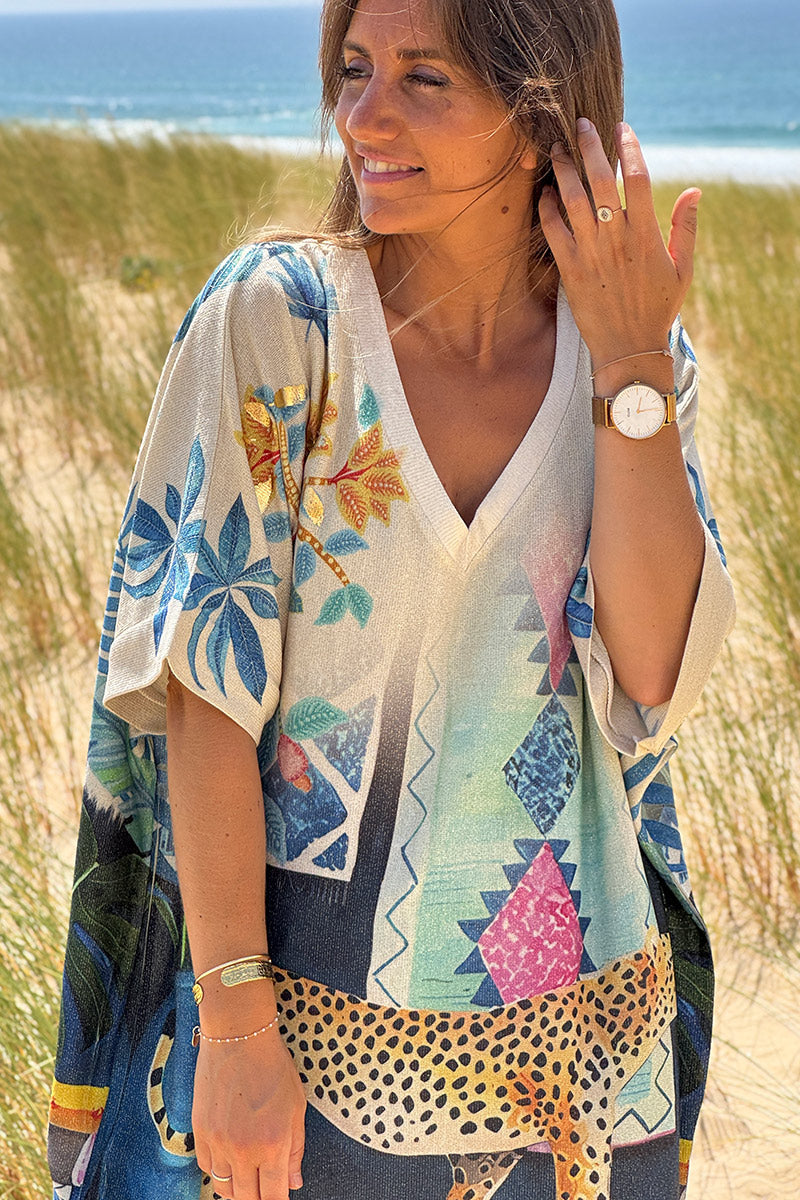 Navy blue Jungle Dreams Glitter Knit Tunic