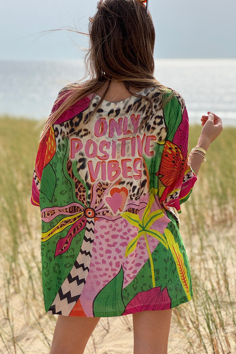 Leopard Print “Only Positive Vibes” Glitter Knit Dolman Top