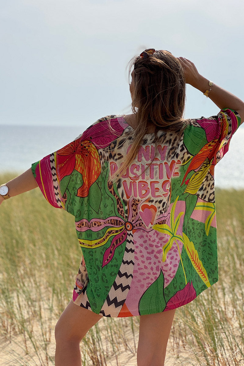 Leopard Print “Only Positive Vibes” Glitter Knit Dolman Top