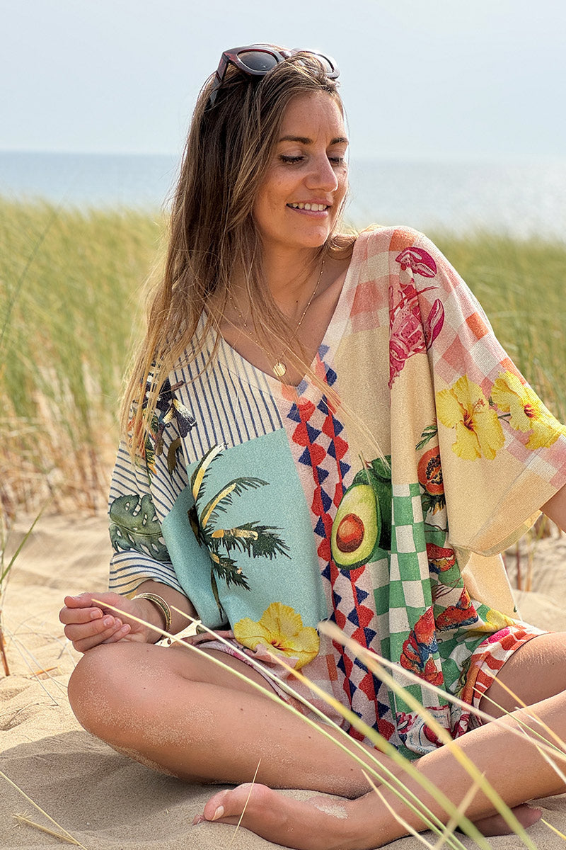 Beige “Let There Be Sun” Glitter Knit Dolman Top