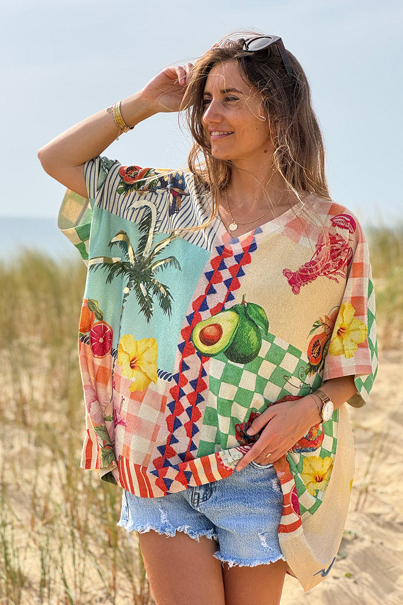 Beige “Let There Be Sun” Glitter Knit Dolman Top
