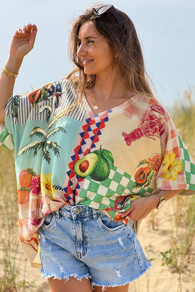 Beige “Let There Be Sun” Glitter Knit Dolman Top