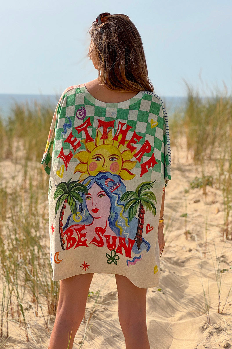 Beige “Let There Be Sun” Glitter Knit Dolman Top
