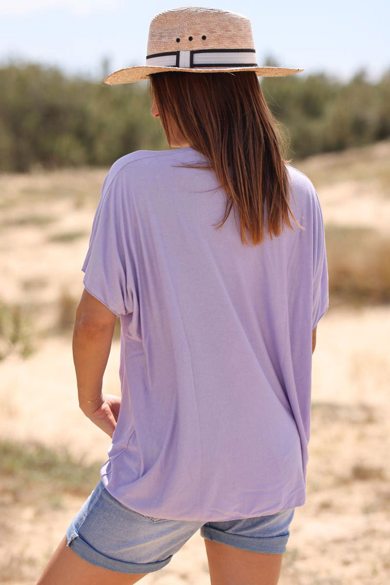 Top lillas fluide confort et stretch col V