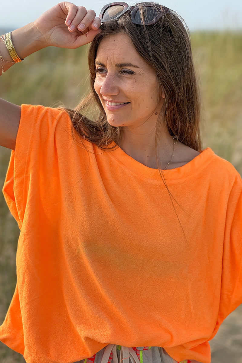 Top loose orange fluo en éponge souple