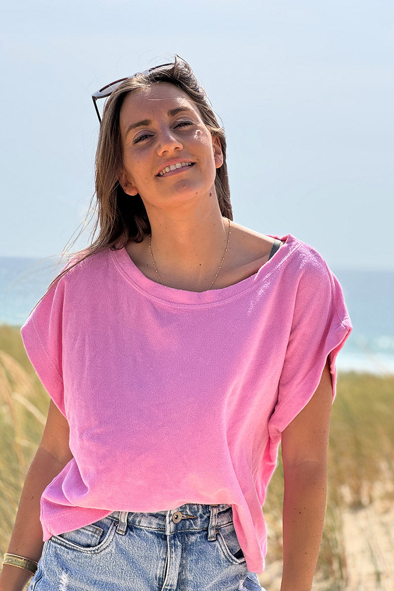 Top loose rose pâle en éponge souple