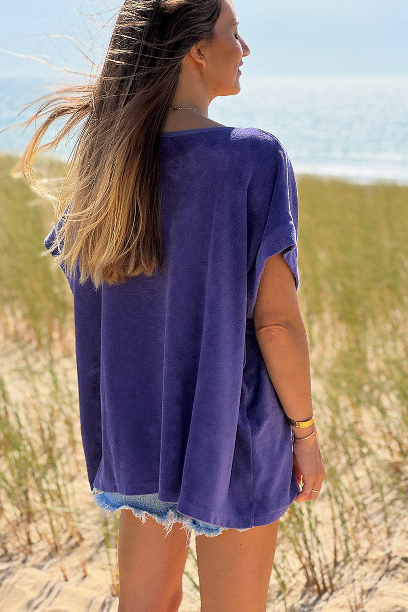 Top loose violet en éponge col bateau