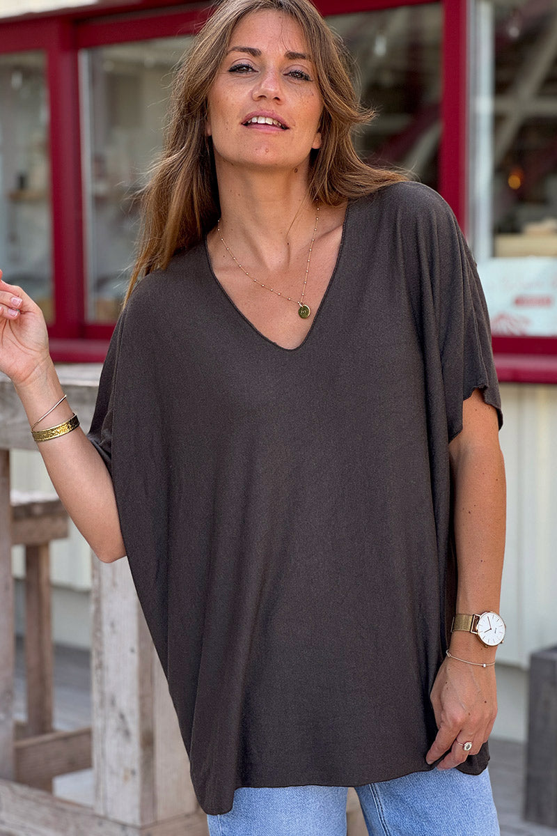 Relaxed fit Brown V-neck Top