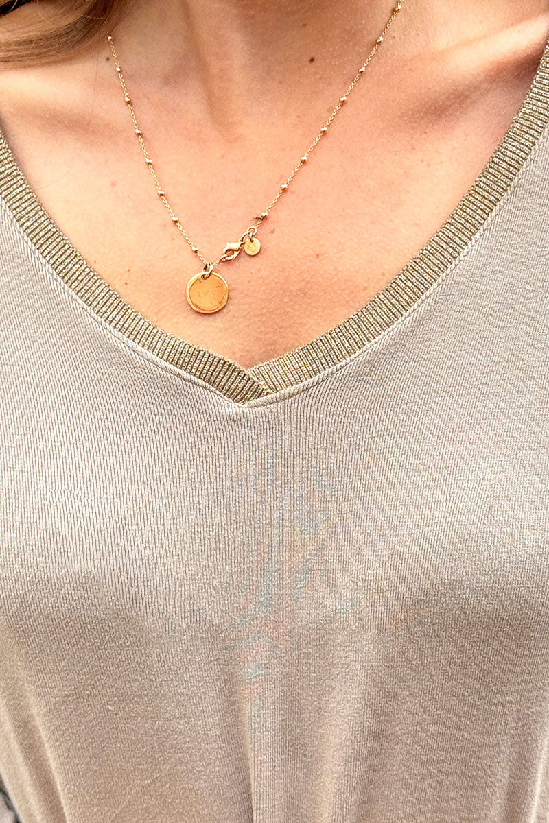 Taupe Sparkle V-Neck Viscose Top