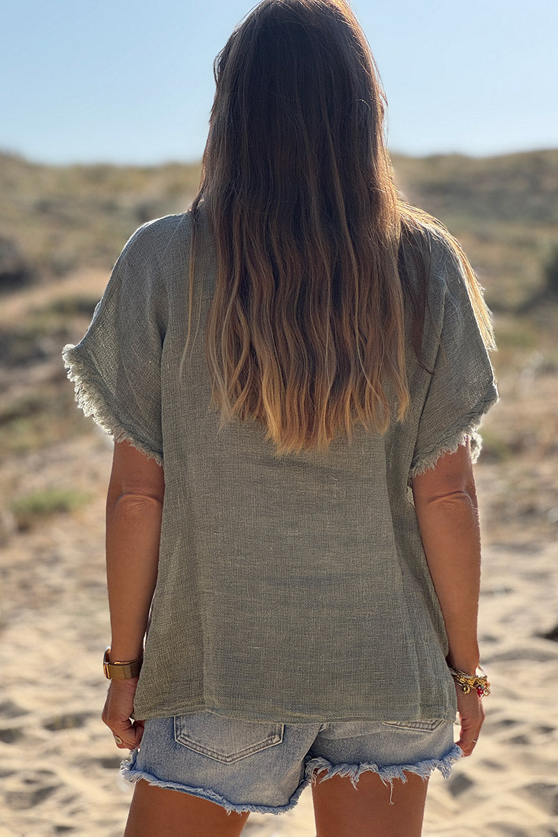 Olive Raw Edge Linen Shirt