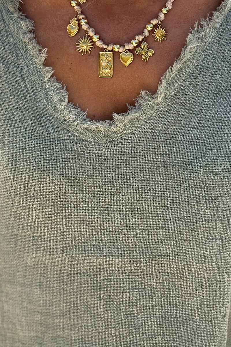 Olive Raw Edge Linen Shirt