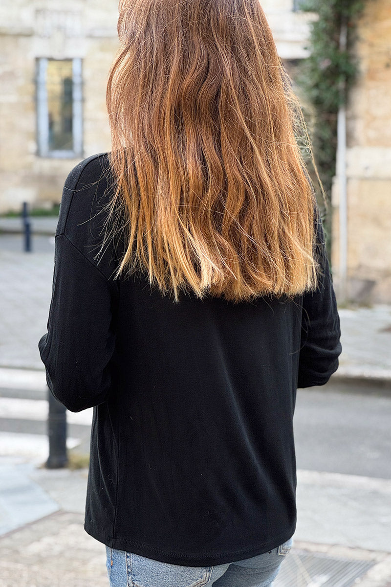 Black Sparkle V-Neck Viscose Top