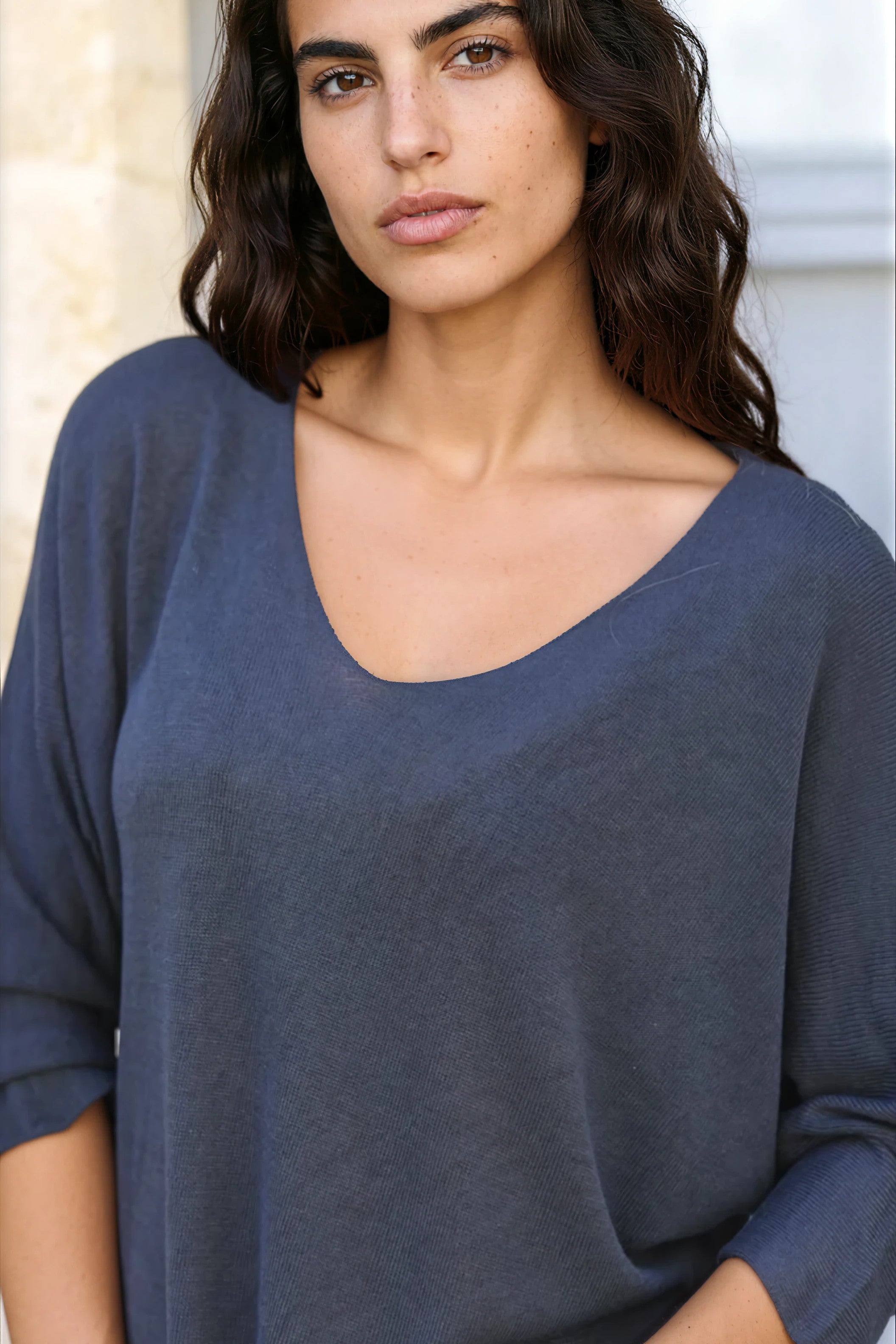 Batwing black jersey top