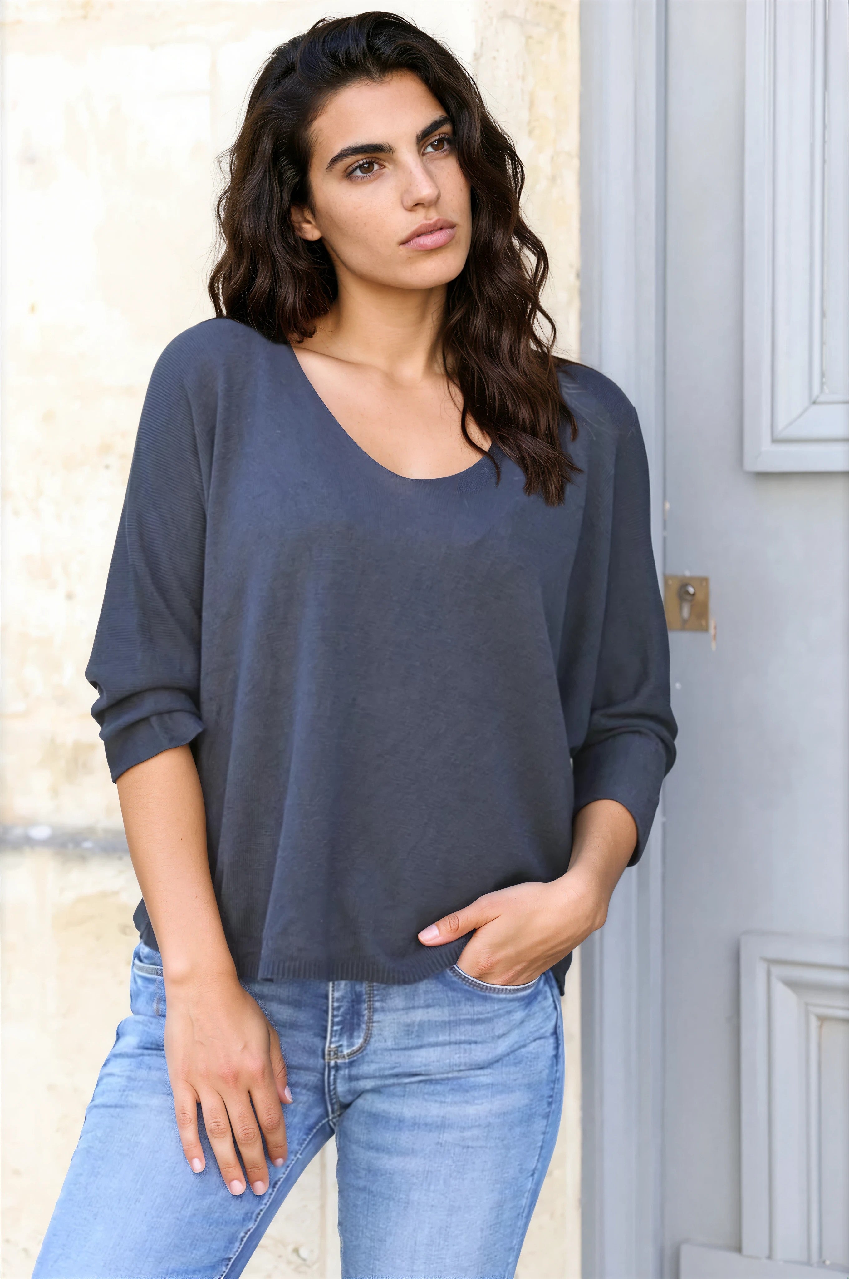 Batwing black jersey top