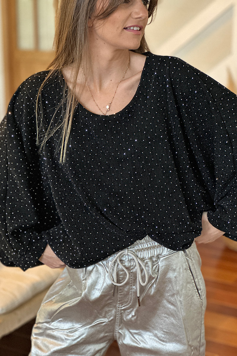 Black Sparkle Knit Blouse