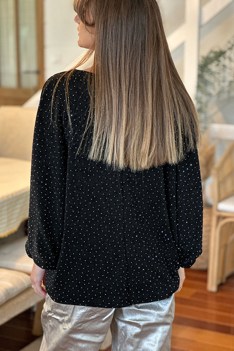 Black Sparkle Knit Blouse