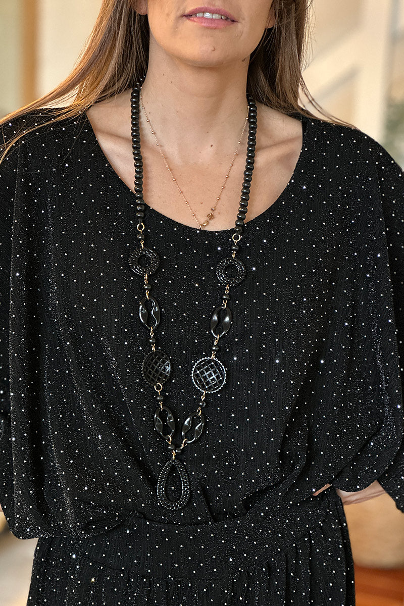 Black Sparkle Knit Blouse