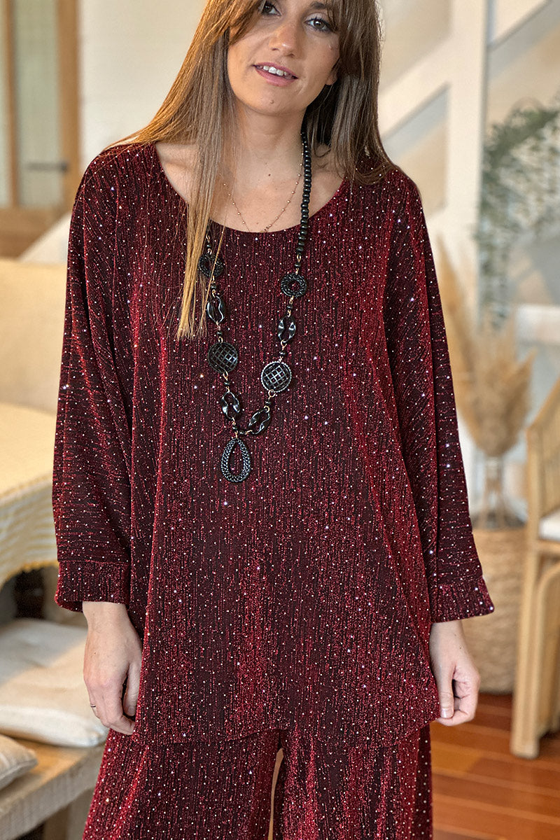 Burgundy Sparkle Knit Blouse