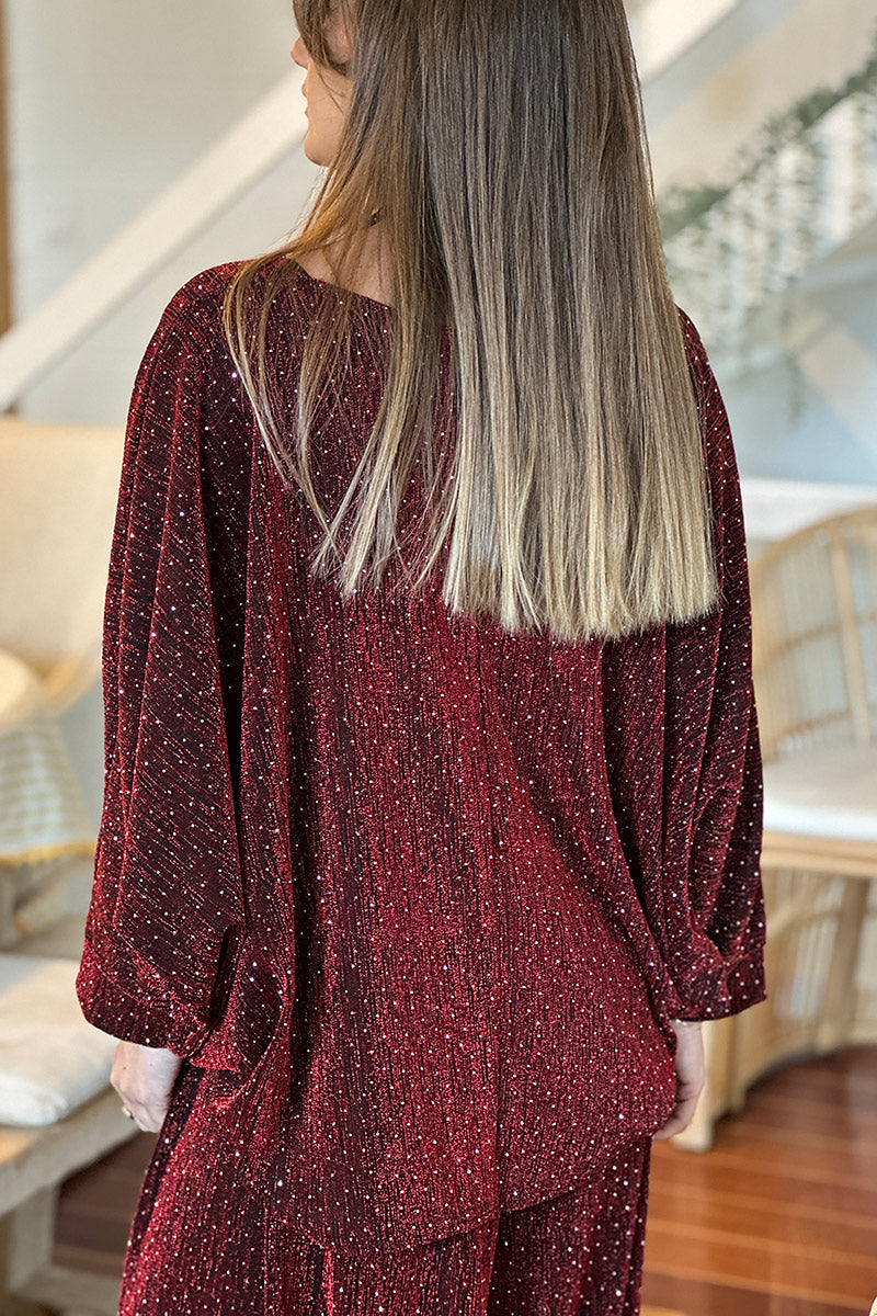 Burgundy Sparkle Knit Blouse