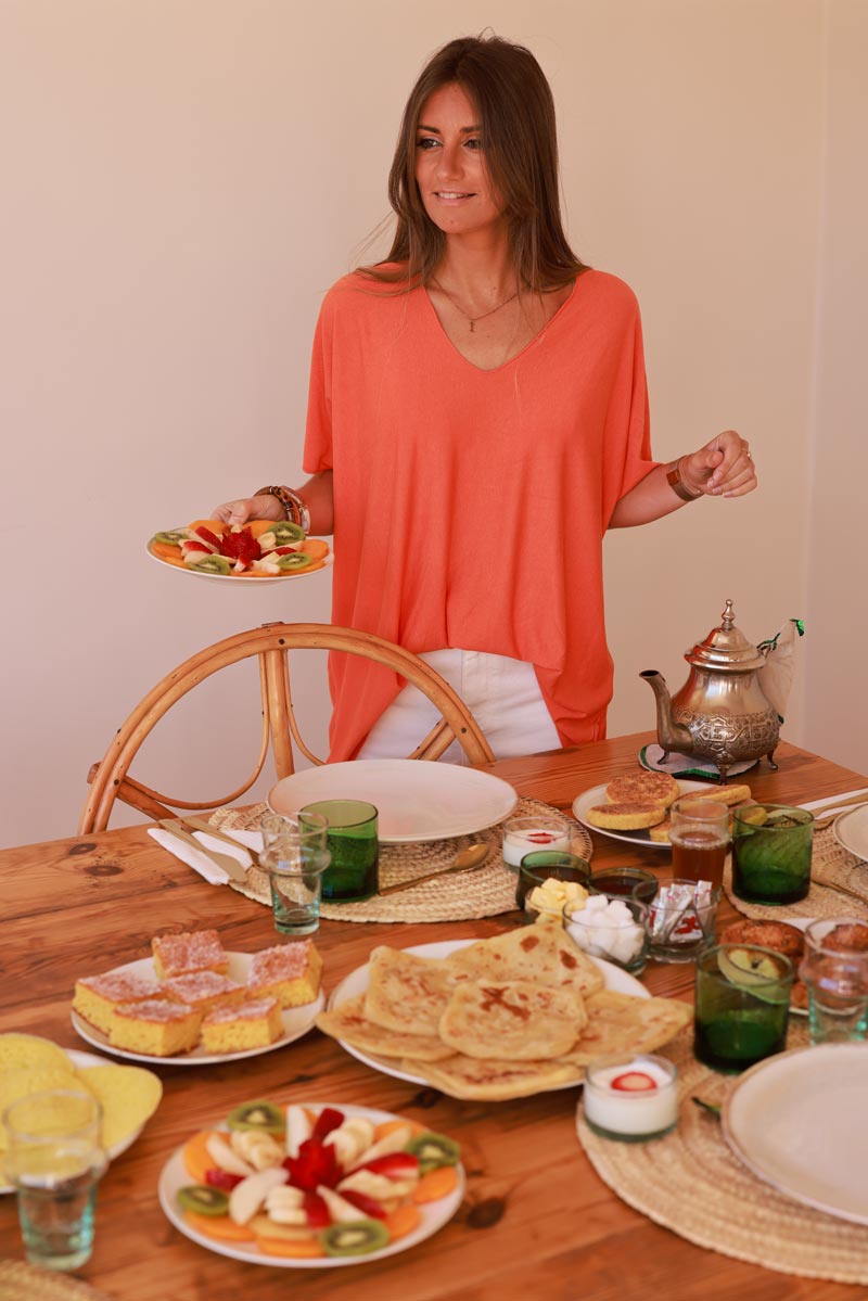 Top orange fluide confort et stretch col v