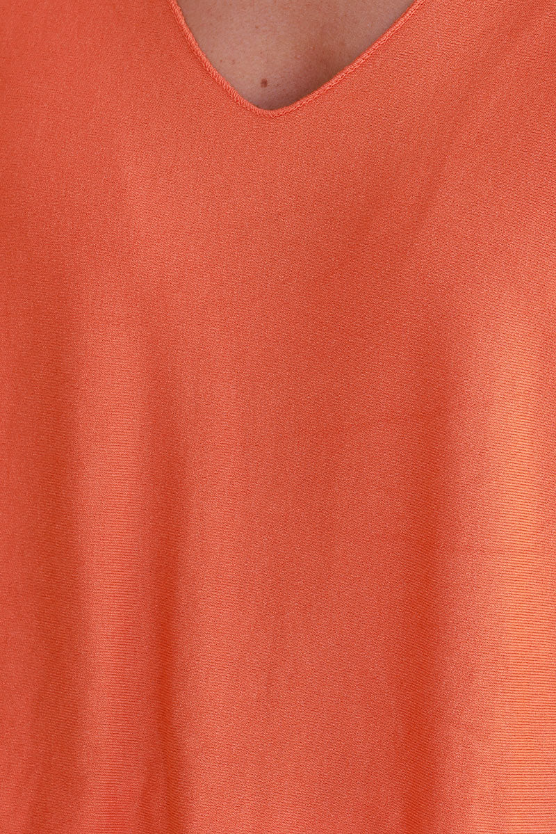Top orange fluide confort et stretch col v