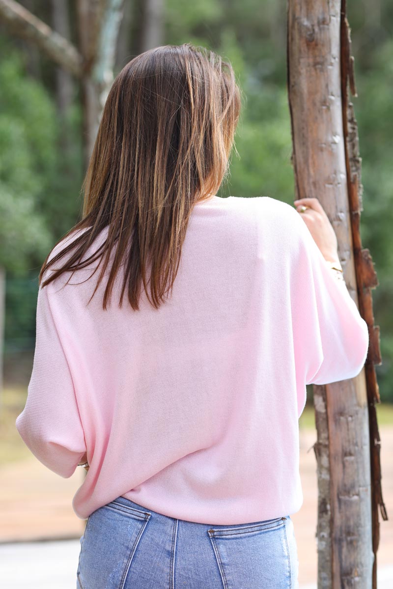 Top rose jersey manches chauve souris E161 (7)