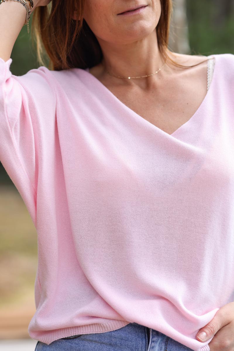 Top rose jersey manches chauve souris E161 (7)
