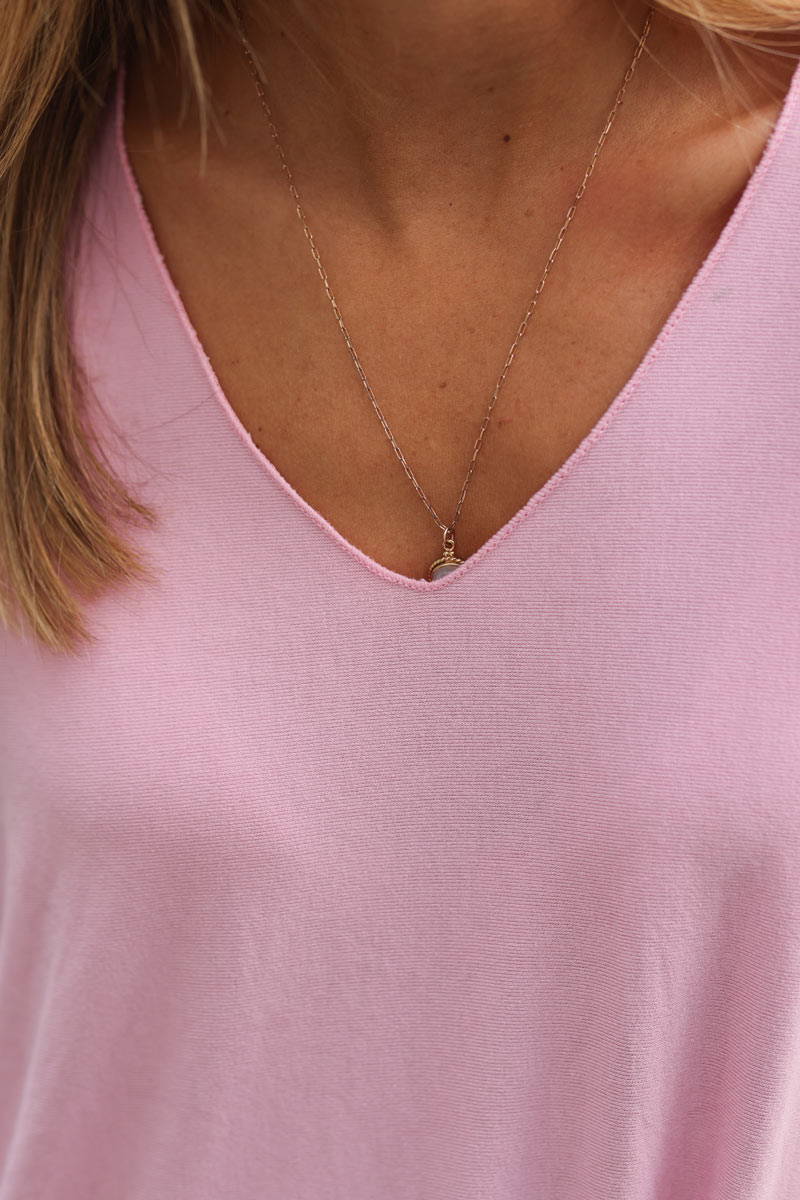 Relaxed fit soft pink v-neck top