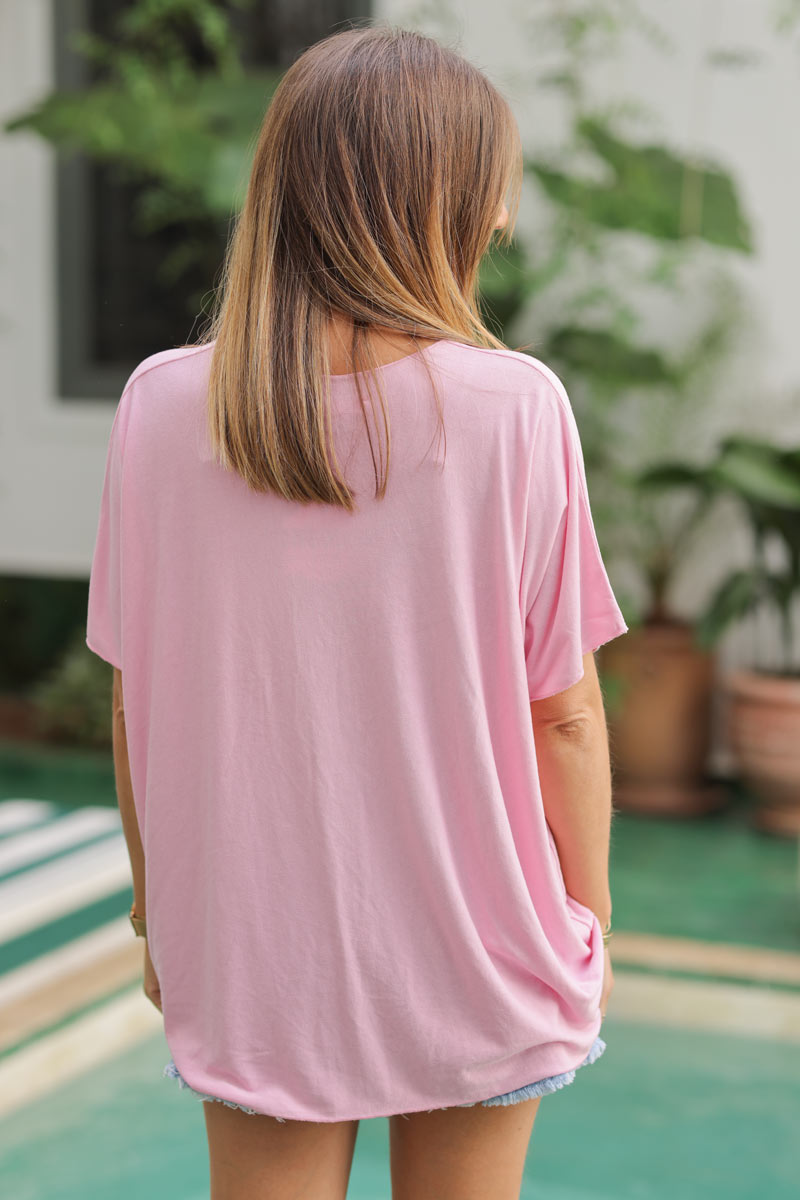 Relaxed fit soft pink v-neck top
