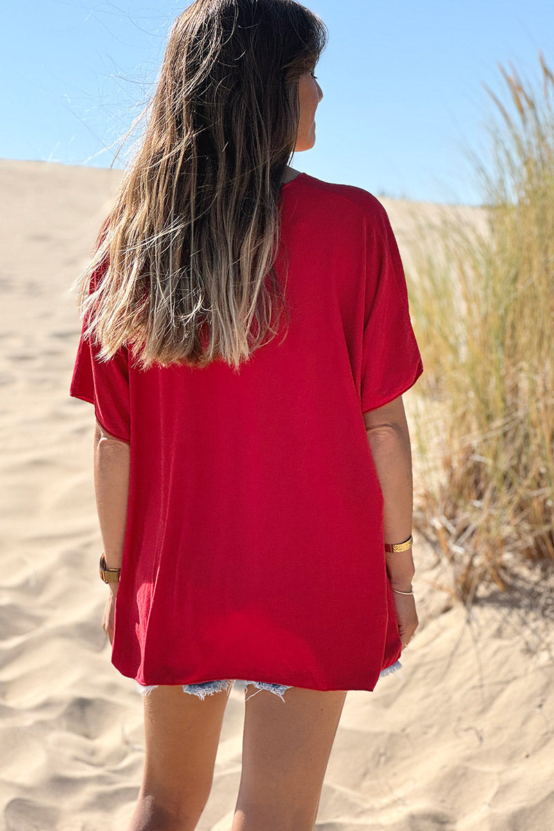 Relaxed fit Red V-neck Top