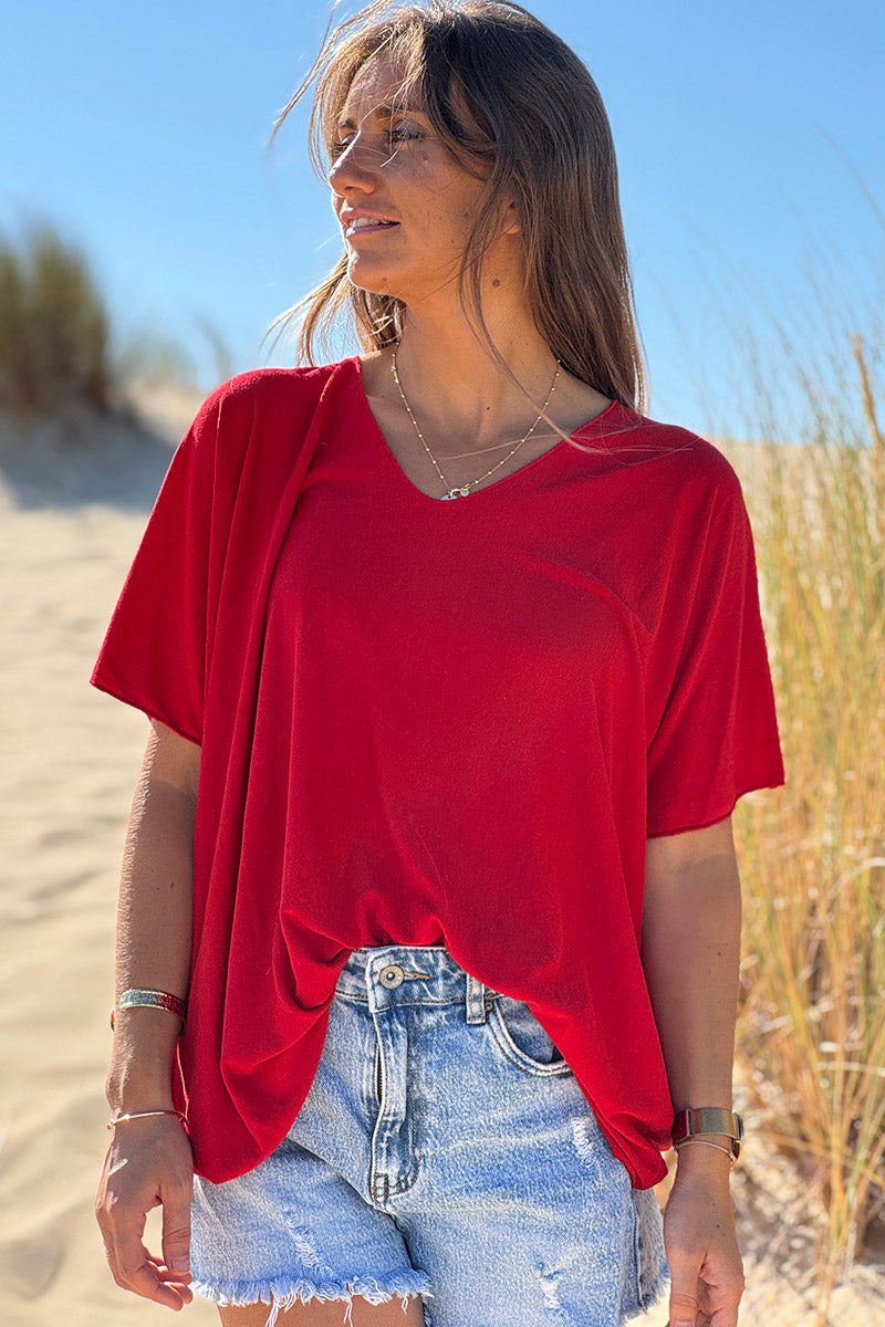Relaxed fit Red V-neck Top