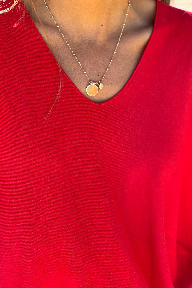 Top rouge fluide confort et stretch col v