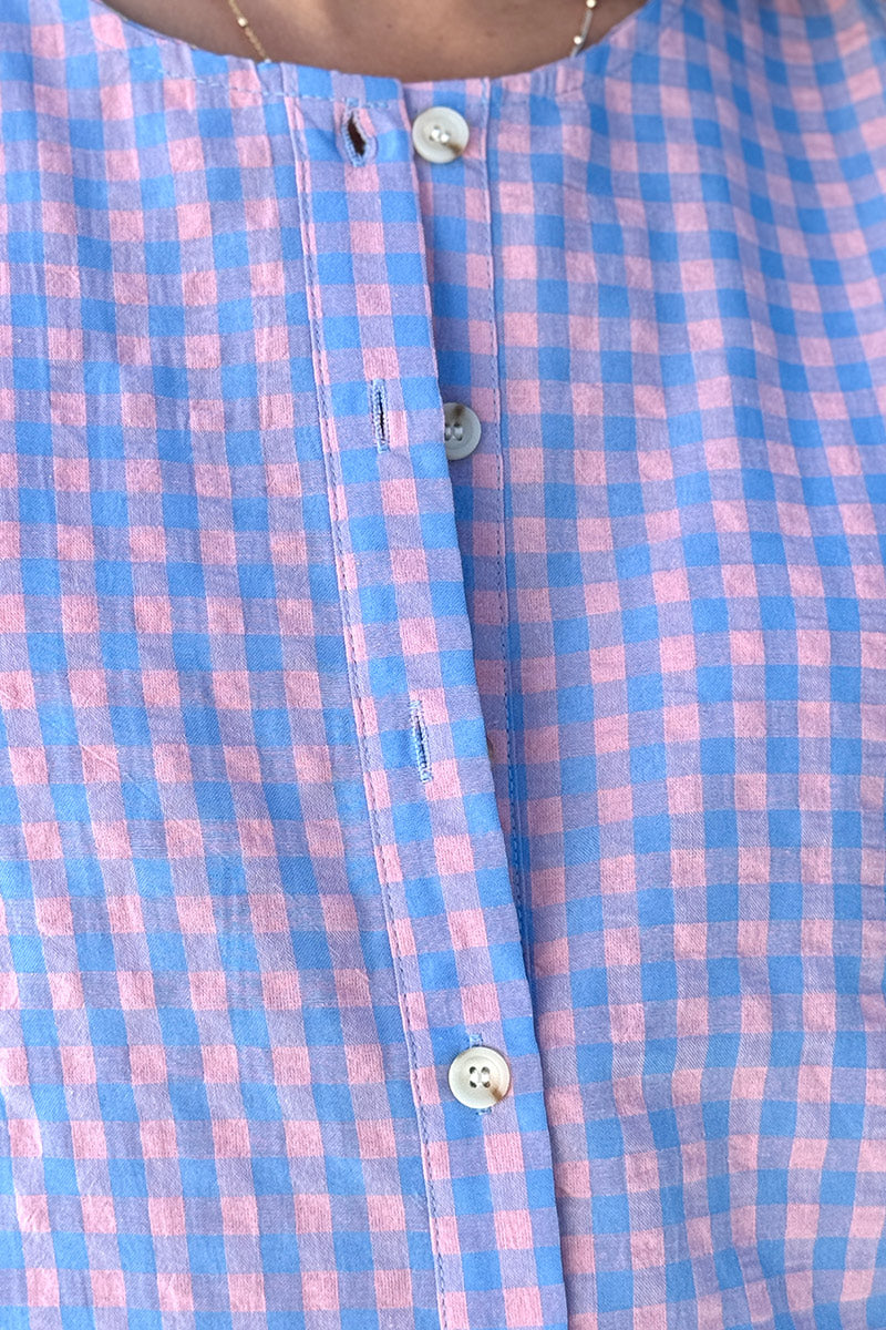 Pink Plaid Sleeveless Blouse