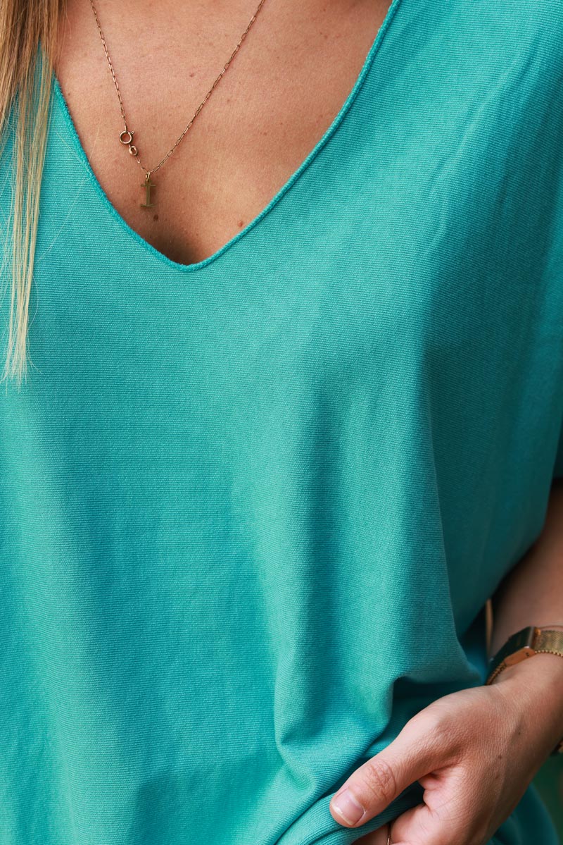 Top turquoise fluide confort et stretch col v