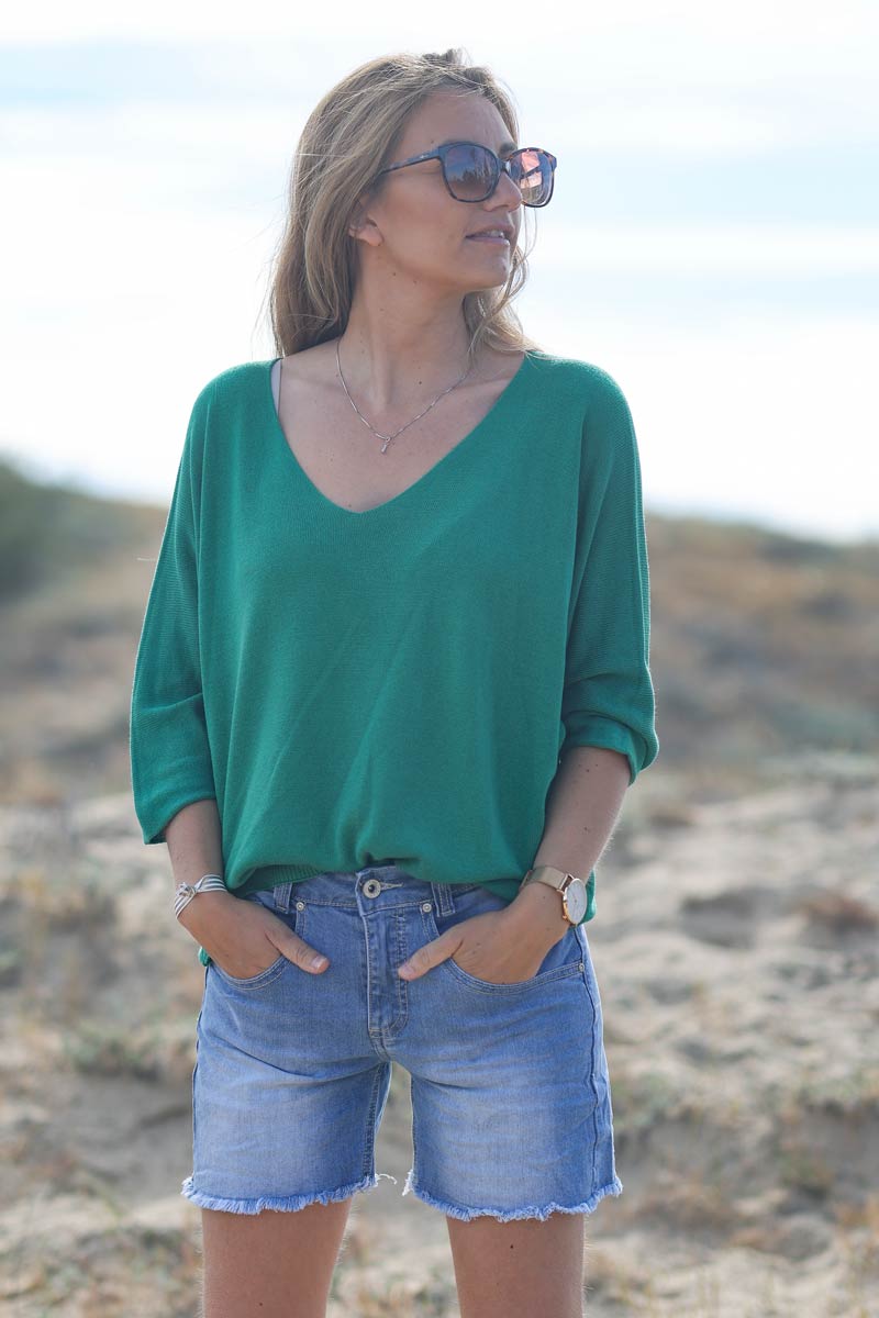Top vert jersey manches chauve souris E161 (1)