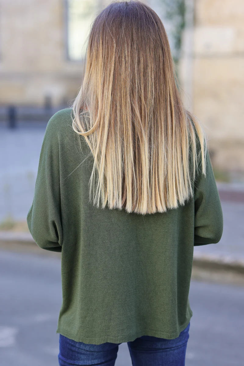 Top vert kaki jersey manches chauve souris