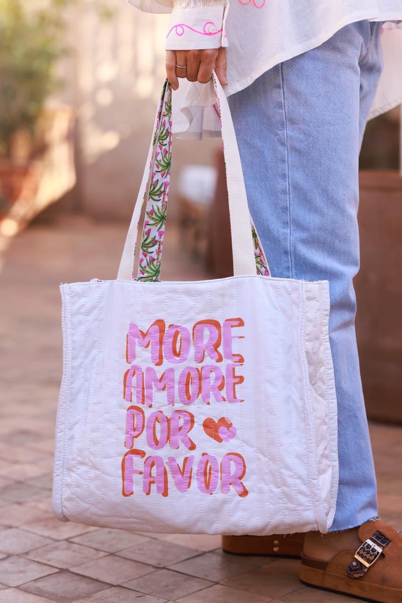 Off White More Amor Por Favor Reversible Travel Tote