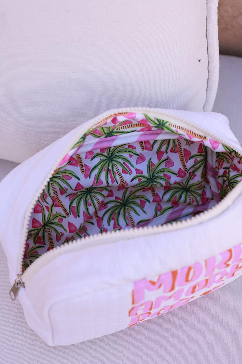 Más Amore Por Favor, bolsa con cremallera reversible, acolchada, color rosa y blanco roto