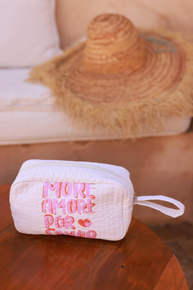 Más Amore Por Favor, bolsa con cremallera reversible, acolchada, color rosa y blanco roto