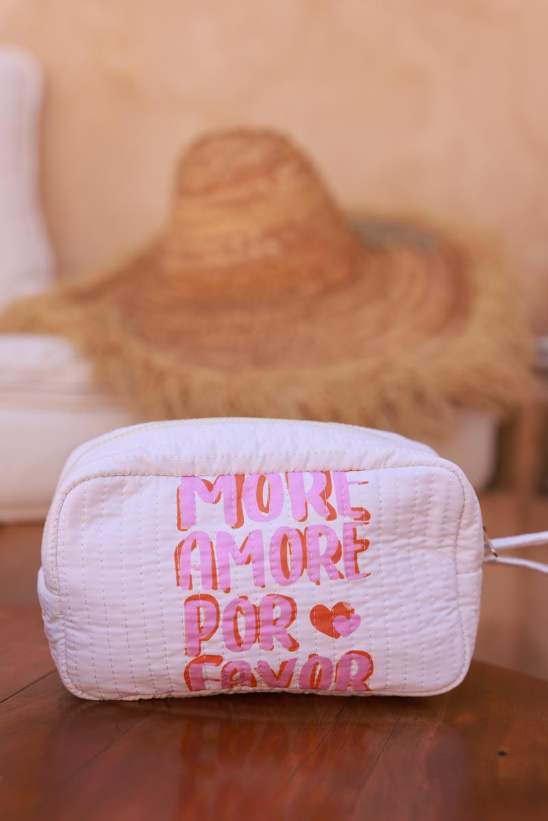 Más Amore Por Favor, bolsa con cremallera reversible, acolchada, color rosa y blanco roto