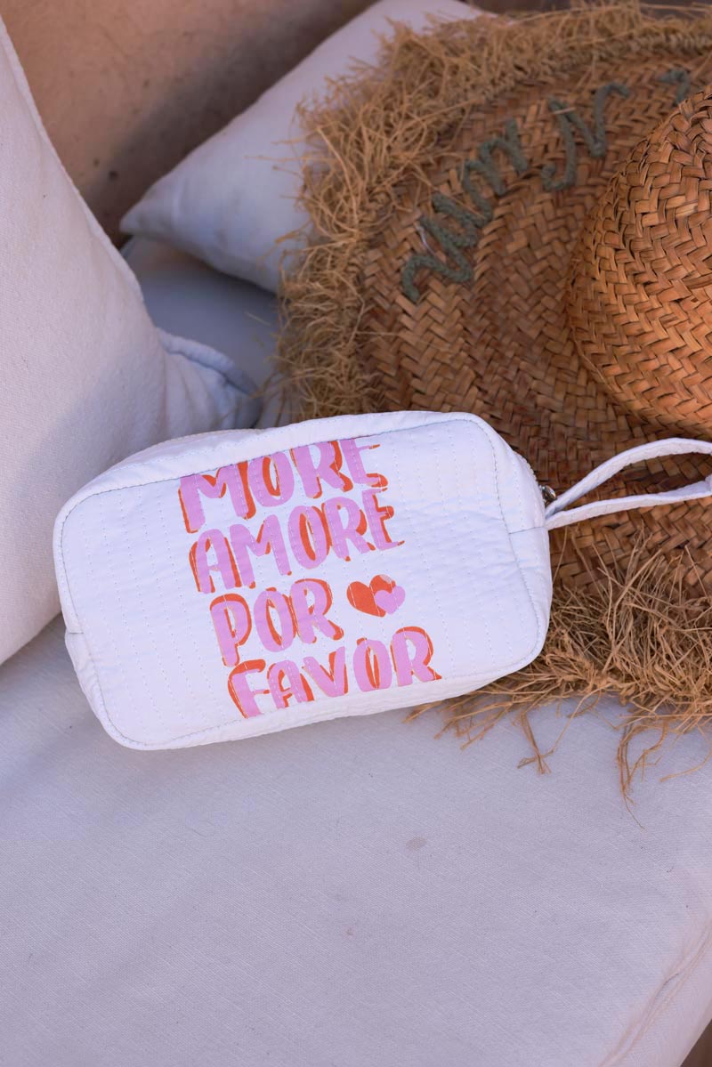 Más Amore Por Favor, bolsa con cremallera reversible, acolchada, color rosa y blanco roto