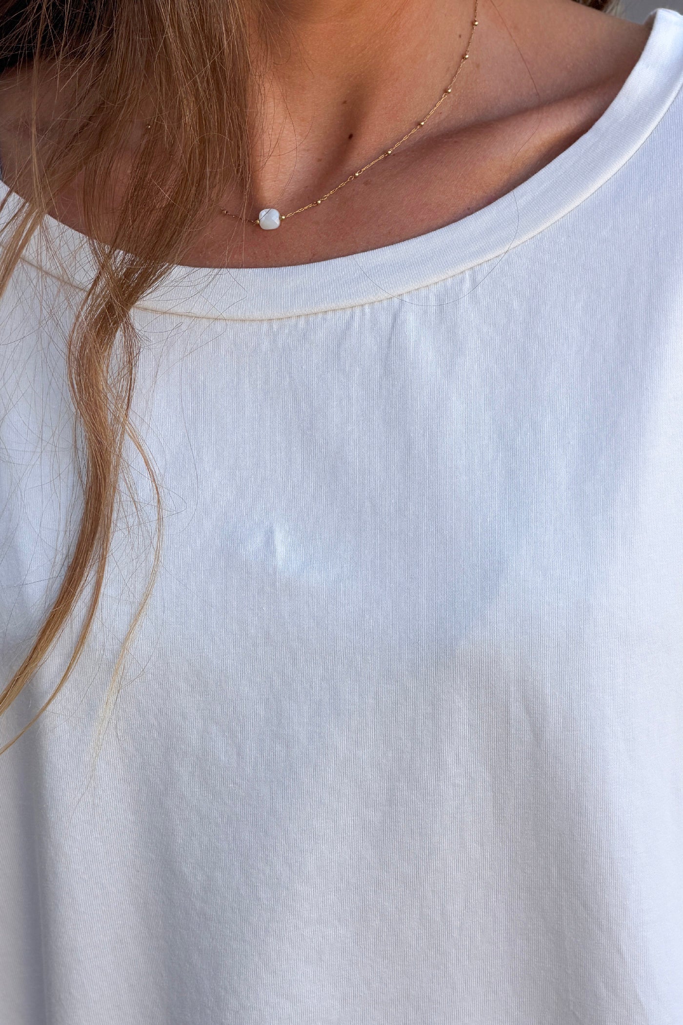 Off White Boat Neck Long-Sleeve Jersey Tee