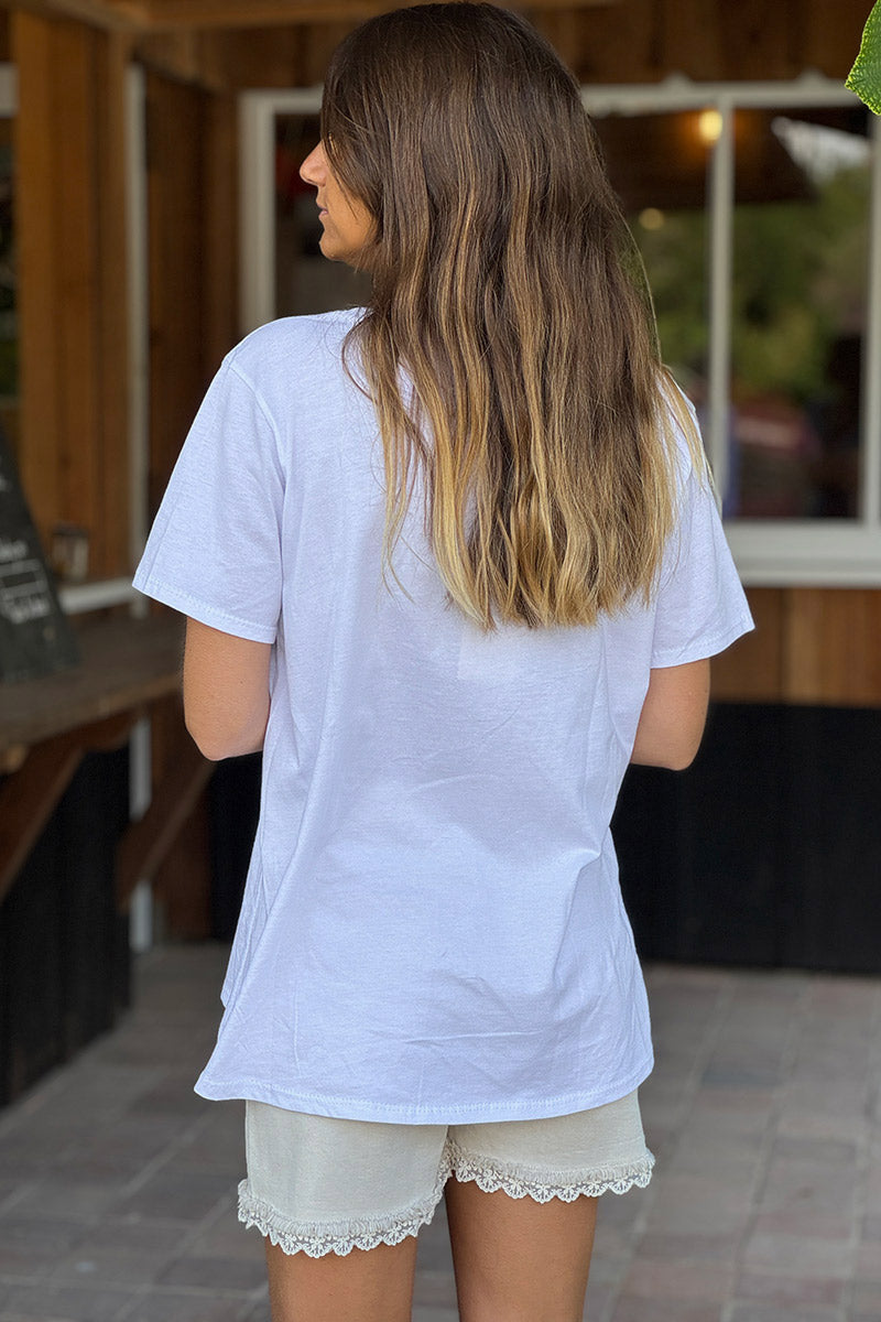 White “Vivre D’Amour et de Champagne” V-Neck Tee