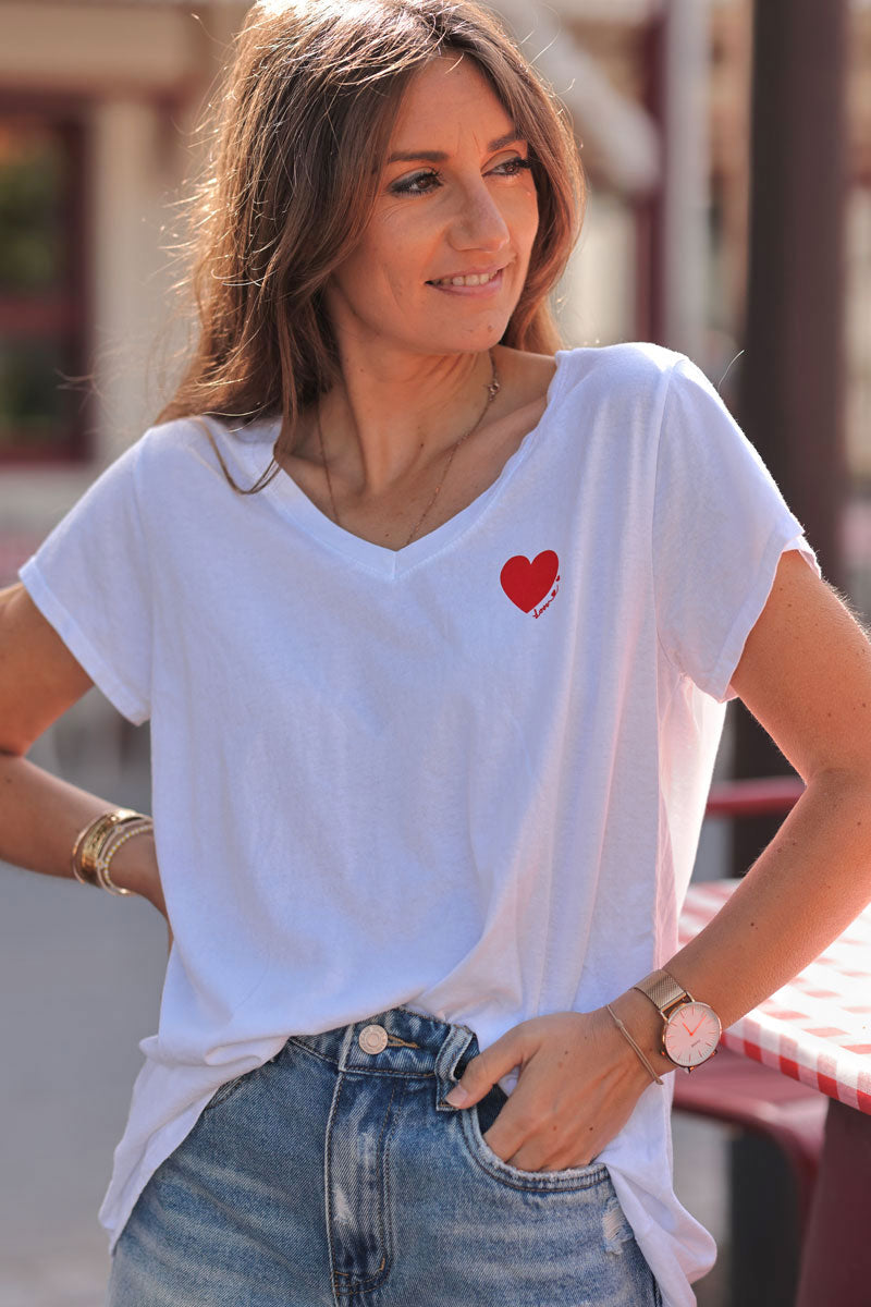 Red “Love” Slouchy V-Neck Tee